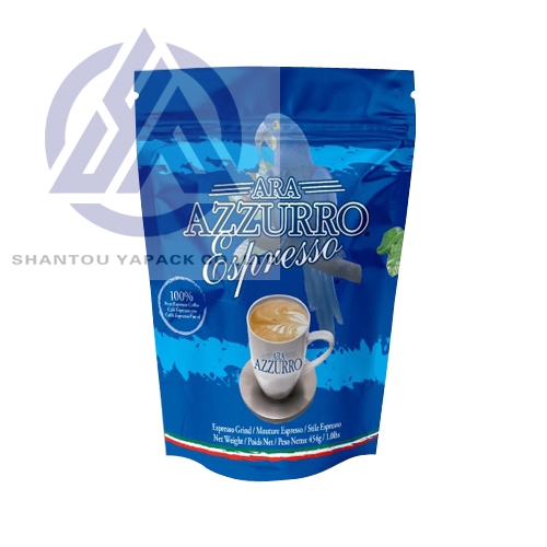 Custom logo blue stand up pouch zipper doypack coffee bag 250g/500g/1kg