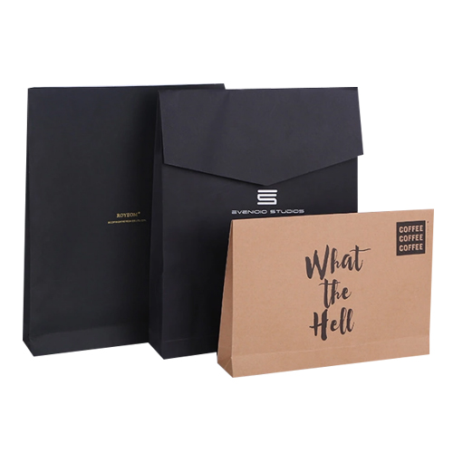 Black Paper Envelope Packaging Bag Customized Logo Square Bottom Pouch For Clothing