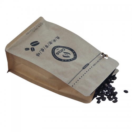 Square Bottom Kraft Paper Bag For Coffee Beans With Zip & Valve