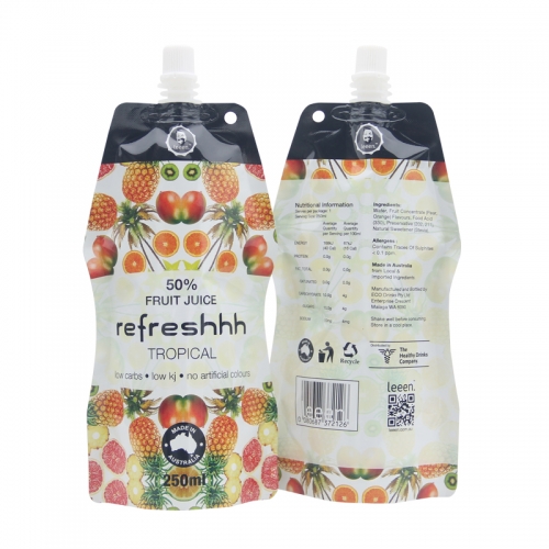 Customized shaped packing liquid pineapple drink juice stand up spout pouch 250ml
