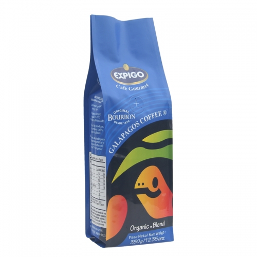 350g 12oz Glossy blue organic blend side gusset packaging bag for cafe beans