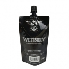 Custom Printing 200ml Wine Bag Black Liquid Stand Up Pouch With Spout For Whisky