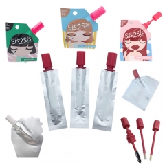customized printed aluminum foil cosmetic pouch lip eyeliner and mascara sachet with brush