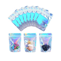 YaPack Resealable Hologram Packaging Foil Holographic Flat Pouch Smell Proof Mylar Bag With Zipper